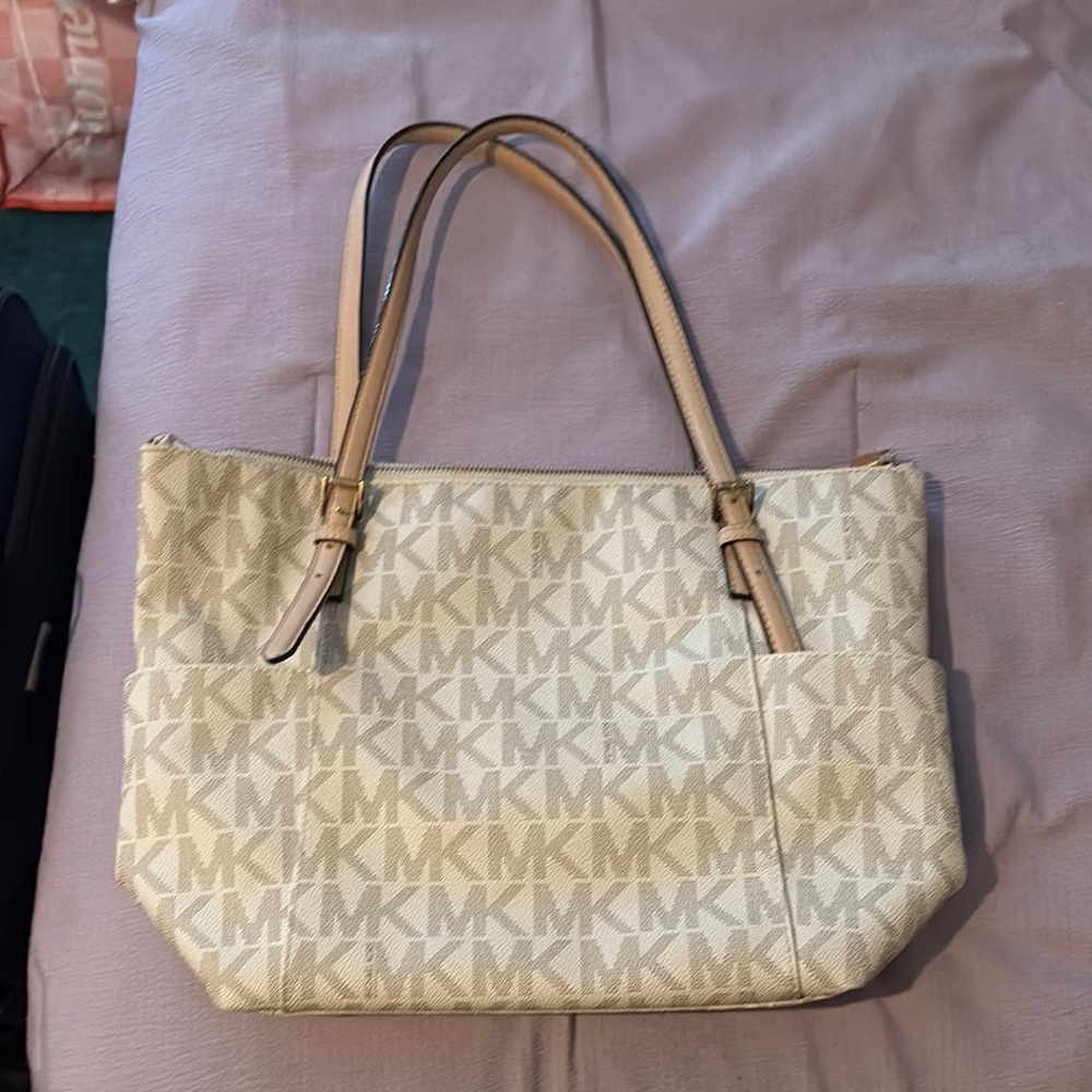 Michael Kors Cream Tote Bag with Monogram Design